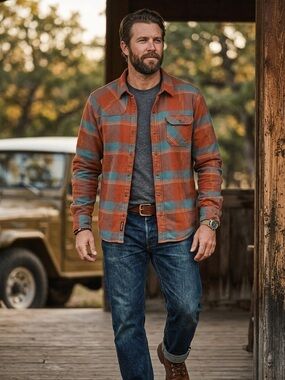 Howler Brothers Orange & Teal Plaid Shirt Jacket